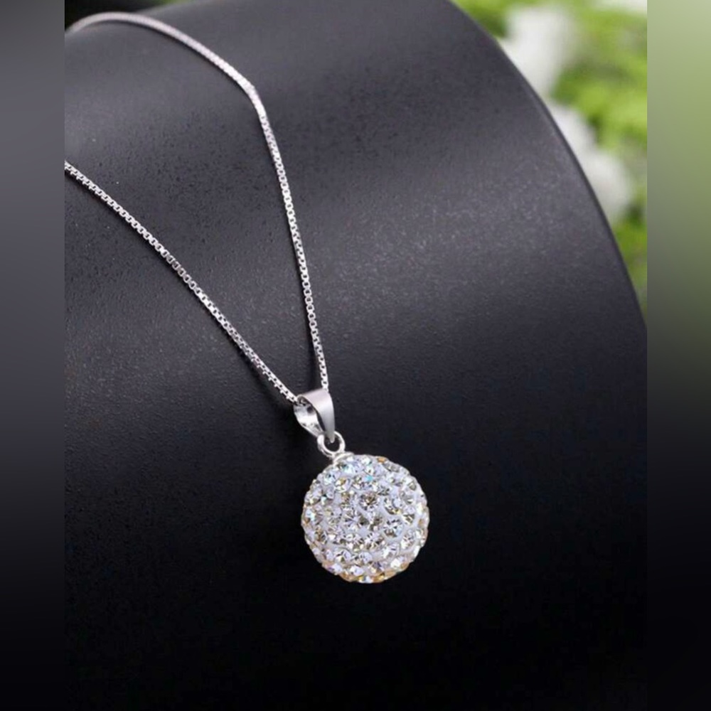 New S925 Sterling Silver Sparkling Ball Pendant Necklace